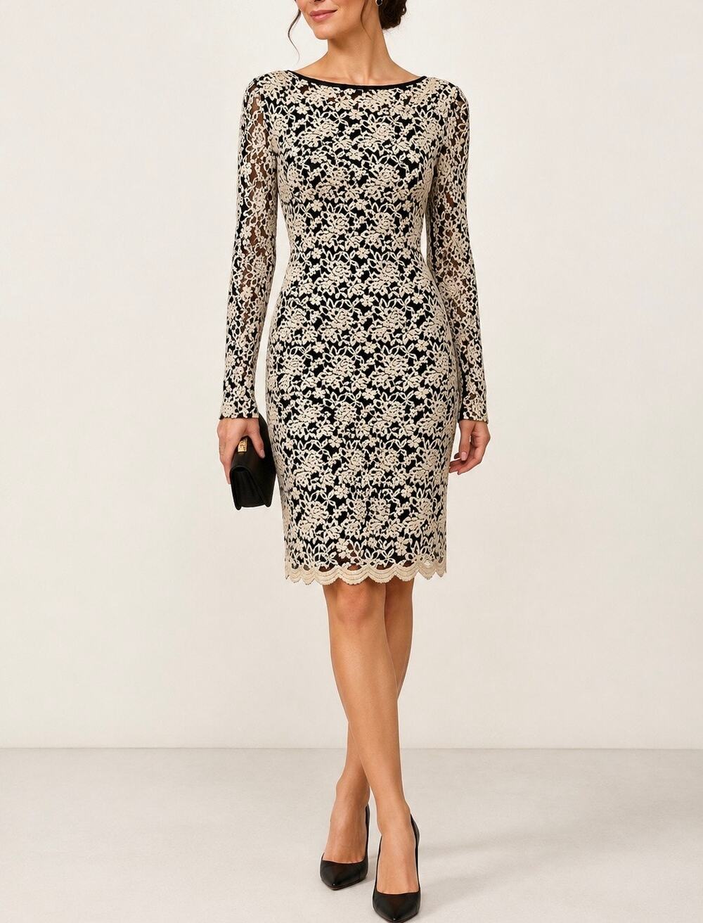 Alice + Olivia Dandi Nude Black Lace Open Back Dress Size 2 XS
